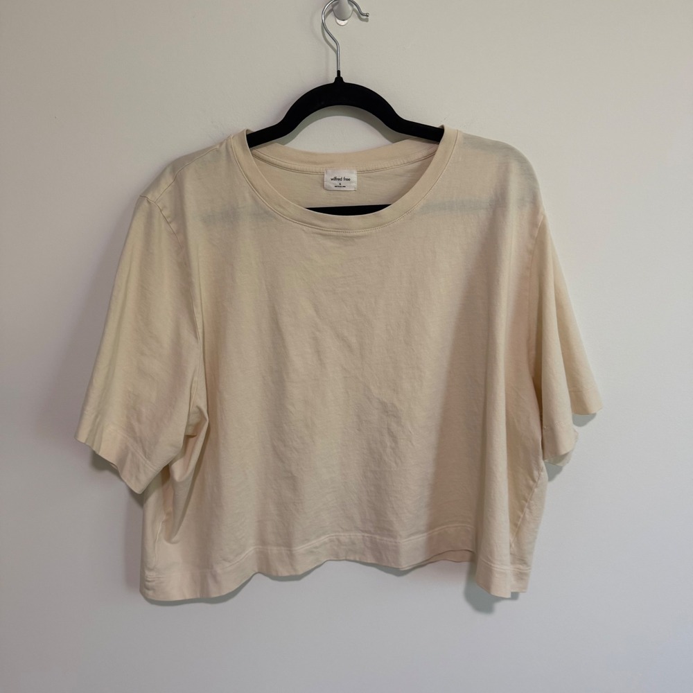 Wilfred Free Aritzia Weekend T-Shirt Cream Beige Boxy Cropped Cotton XL 82073